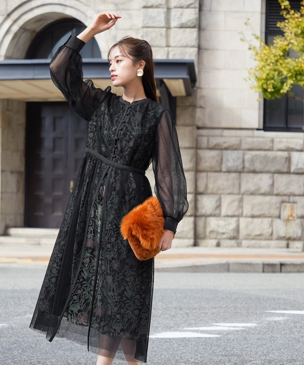 結婚式・パーティー・オケージョンドレス】チュール使い花柄デザイン