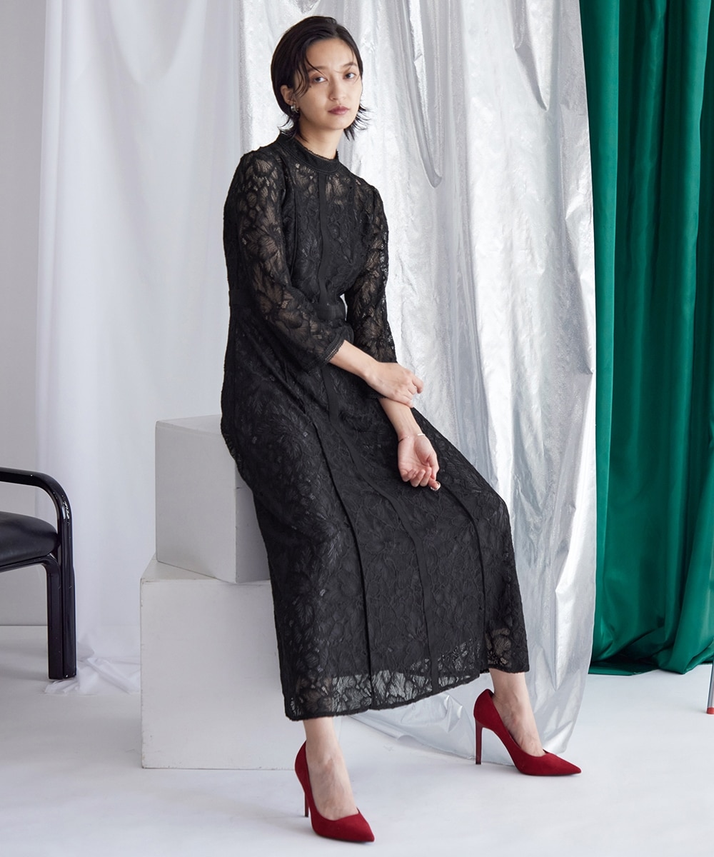 結婚式・パーティー・オケージョンドレス】スタンドカラーウエスト切替