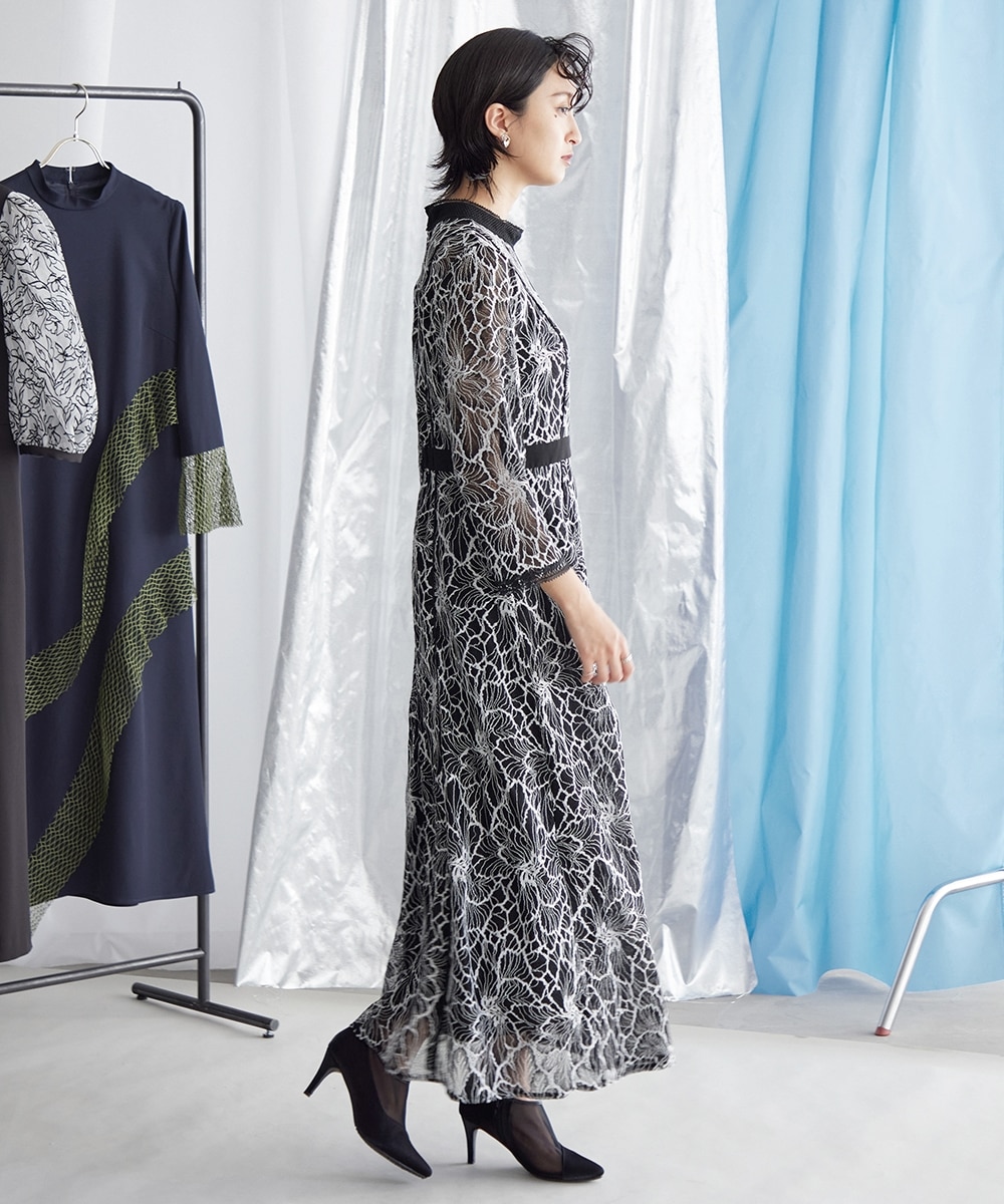 結婚式・パーティー・オケージョンドレス】スタンドカラーウエスト切替