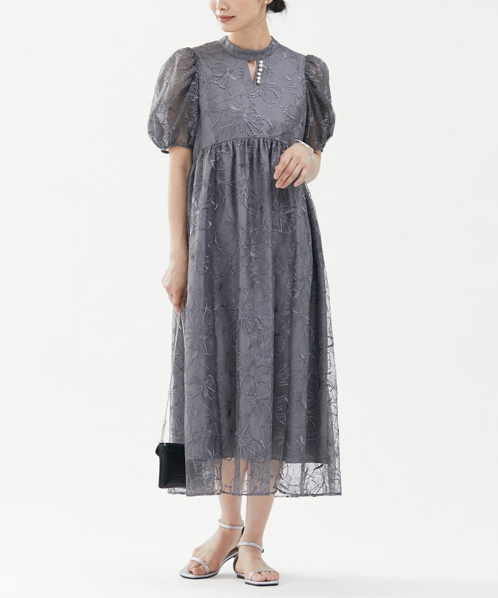 結婚式・パーティー・オケージョンドレス】刺しゅうレースウエスト切替