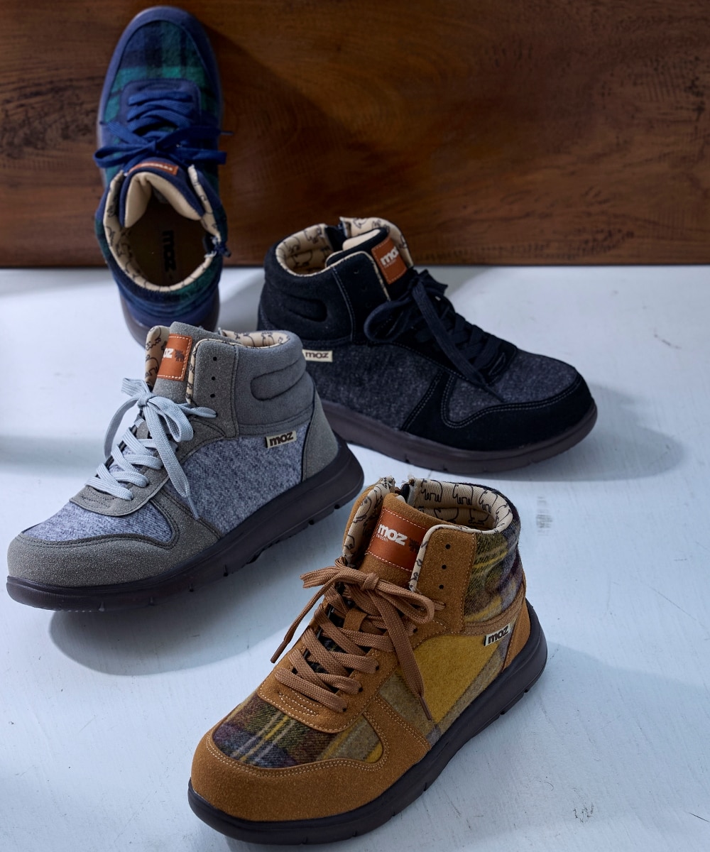 ゆったり幅広】moz（モズ）ハイカットスニーカー（ワイズ4E） 通販
