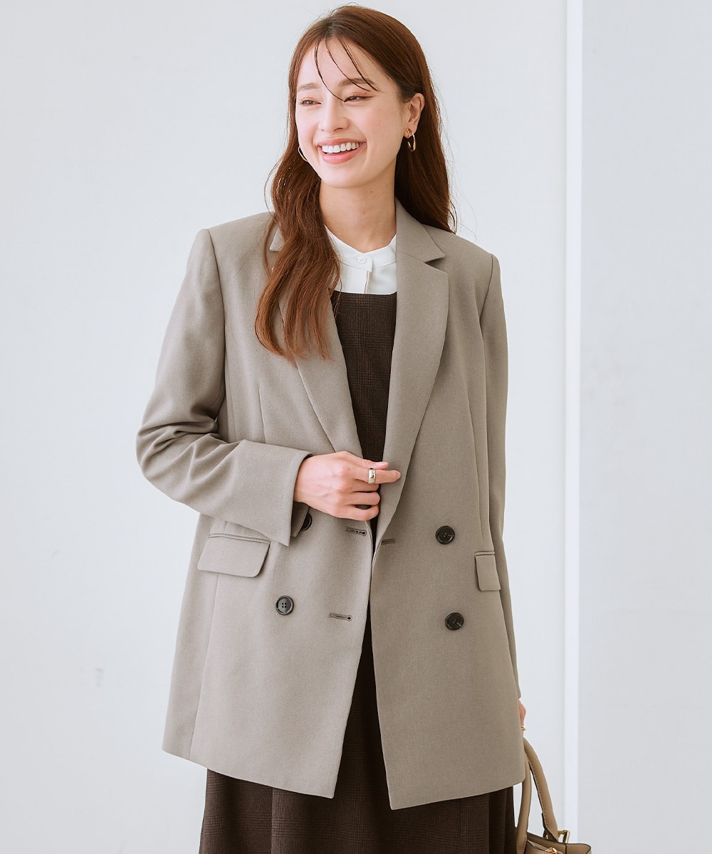 レディーススーツ】セットアップ対応洗えるウール調ストレッチダブル