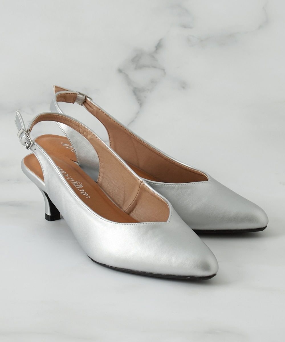 ゆったり幅広】ポインテッドトゥバックストラップパンプス(低反発中敷