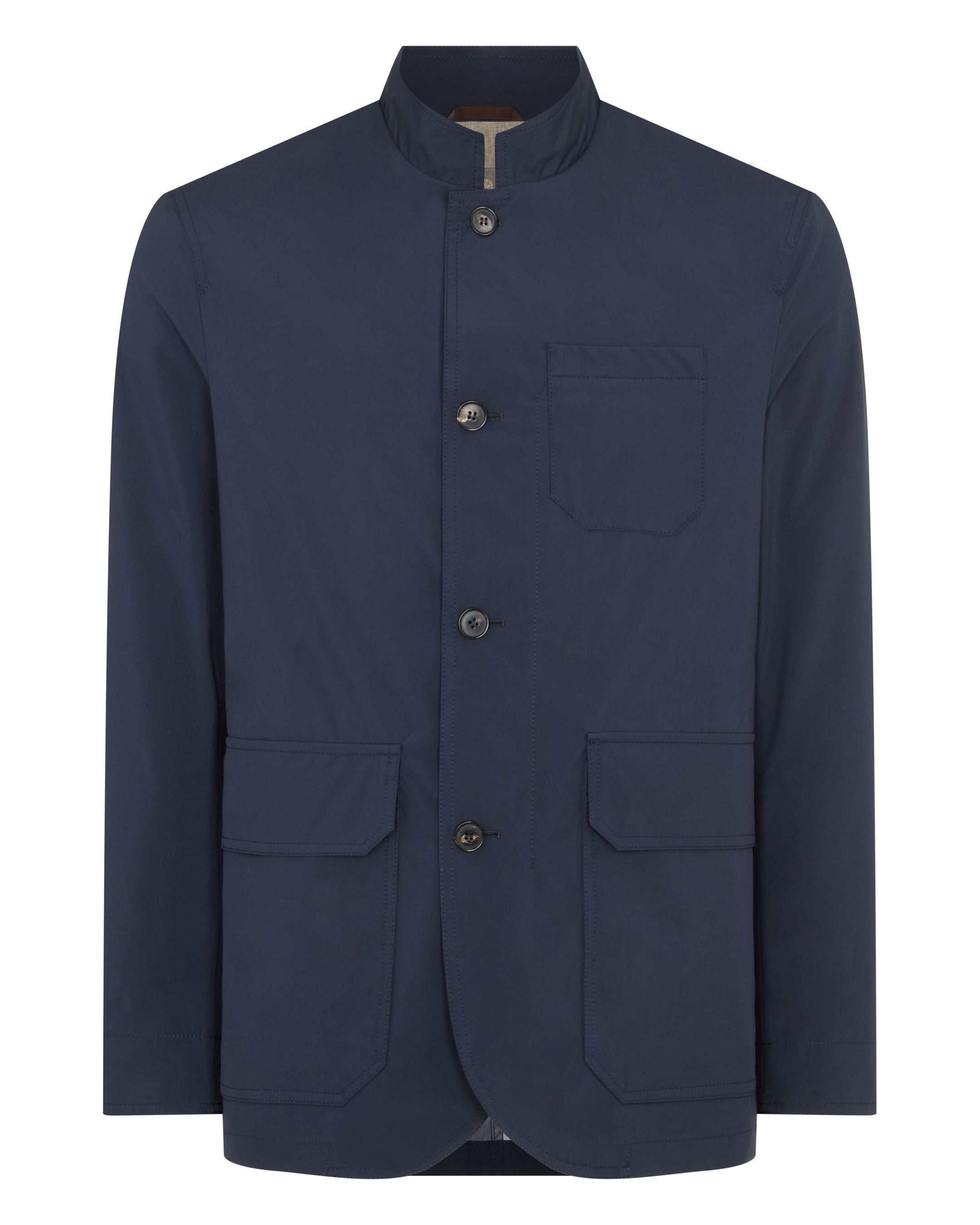 Men's Microfibre Stand Collar Jacket Navy Blue | N.Peal