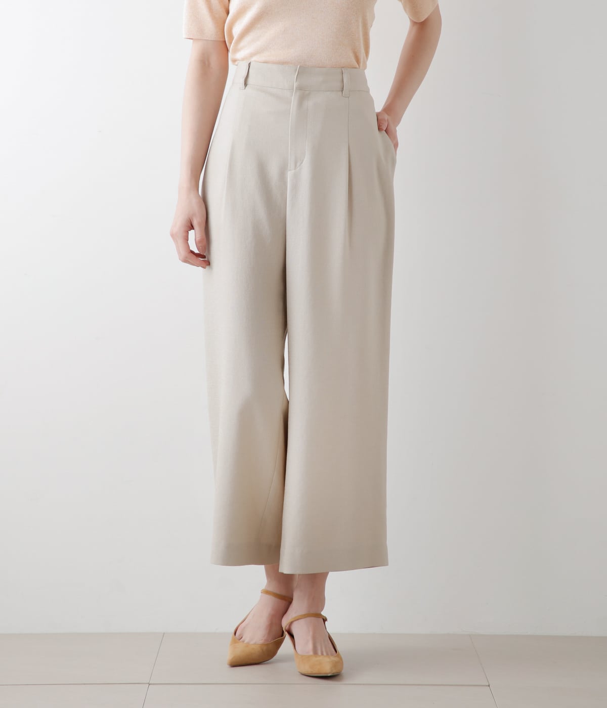 リネンライククロス タックガウチョパンツ(51332150-2024