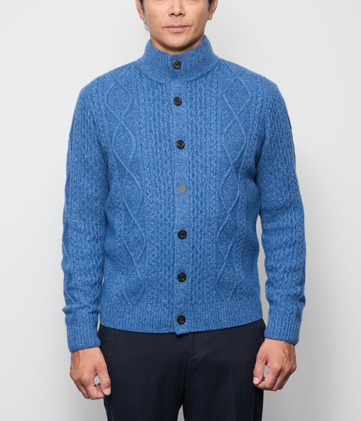 カシミヤ混 ケーブル スタンドカラーカーディガン(11536528-2025