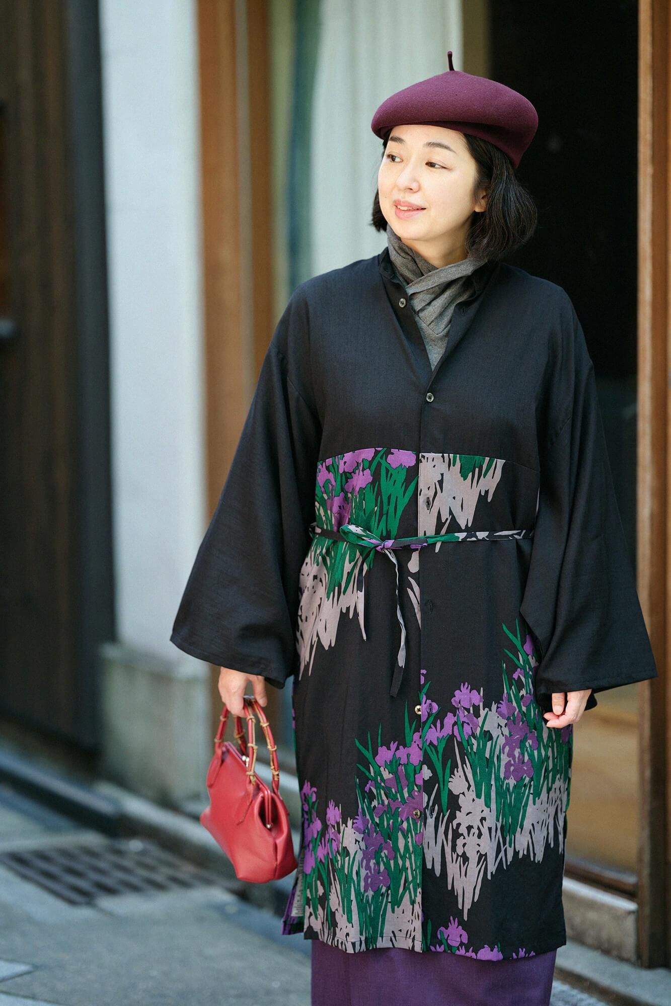 モスリン 薙刀かり衣（なぎなたかりごろも）／濡羽色（ぬればいろ）×光琳（