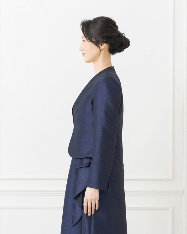 ネイビー】シャンブレーシャンタン ノーカラージャケット｜東京