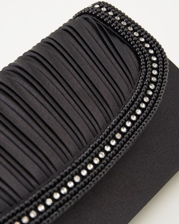 ブラック】ビーズライン×プリーツデザイン サテンフォーマルバッグ