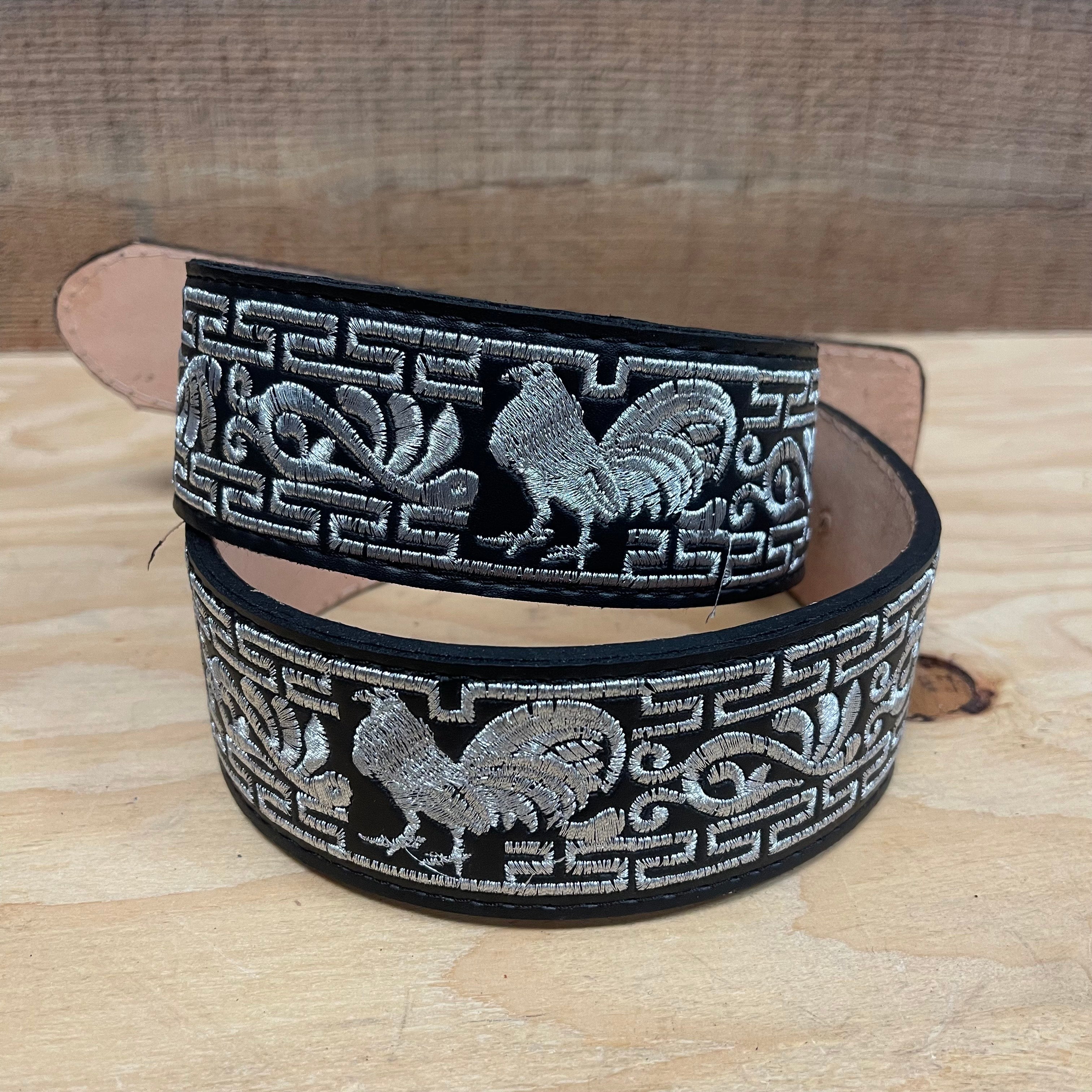 Men's Mexican Embroidered Belt Cinto Hilo Plateado – Solis Calzado