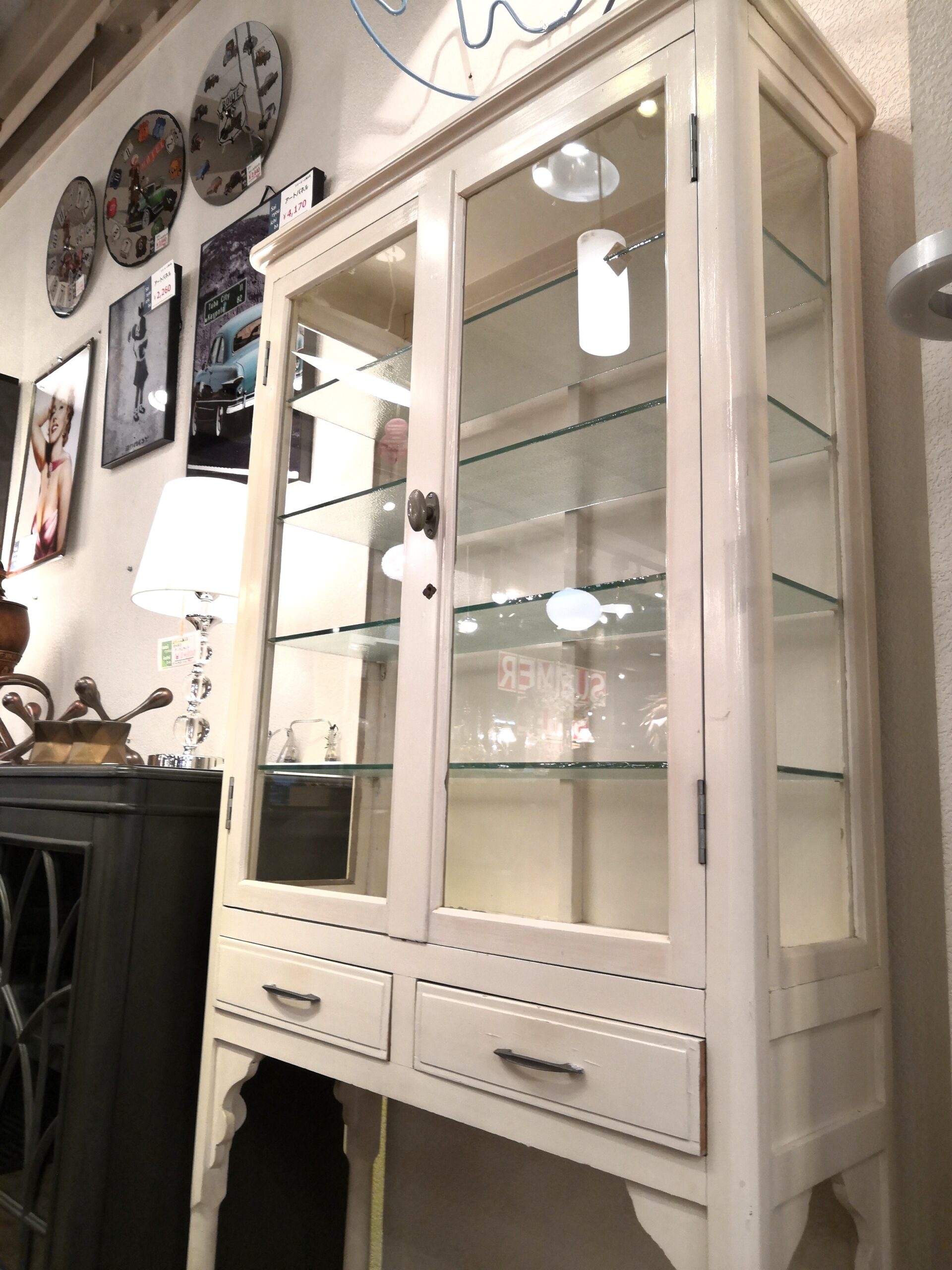 中古品 】ケビント 白 レトロ ヴィンテージ 医療棚 収納棚 ドクター