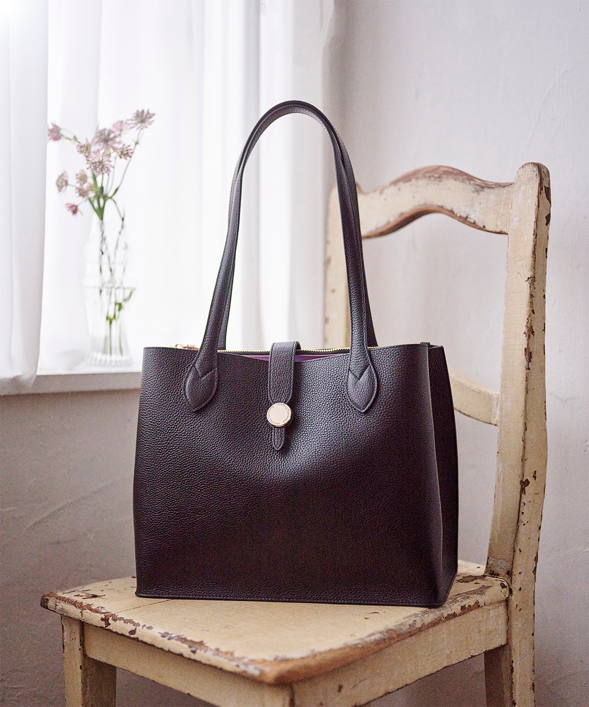 サークルモチーフスクエアレザートートバッグ 大サイズ(FREE ブラック