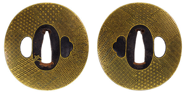 鍔 銘 金象嵌(花押)・(京献上) 古代文尽鍔(TU-100517)｜刀・日本刀の