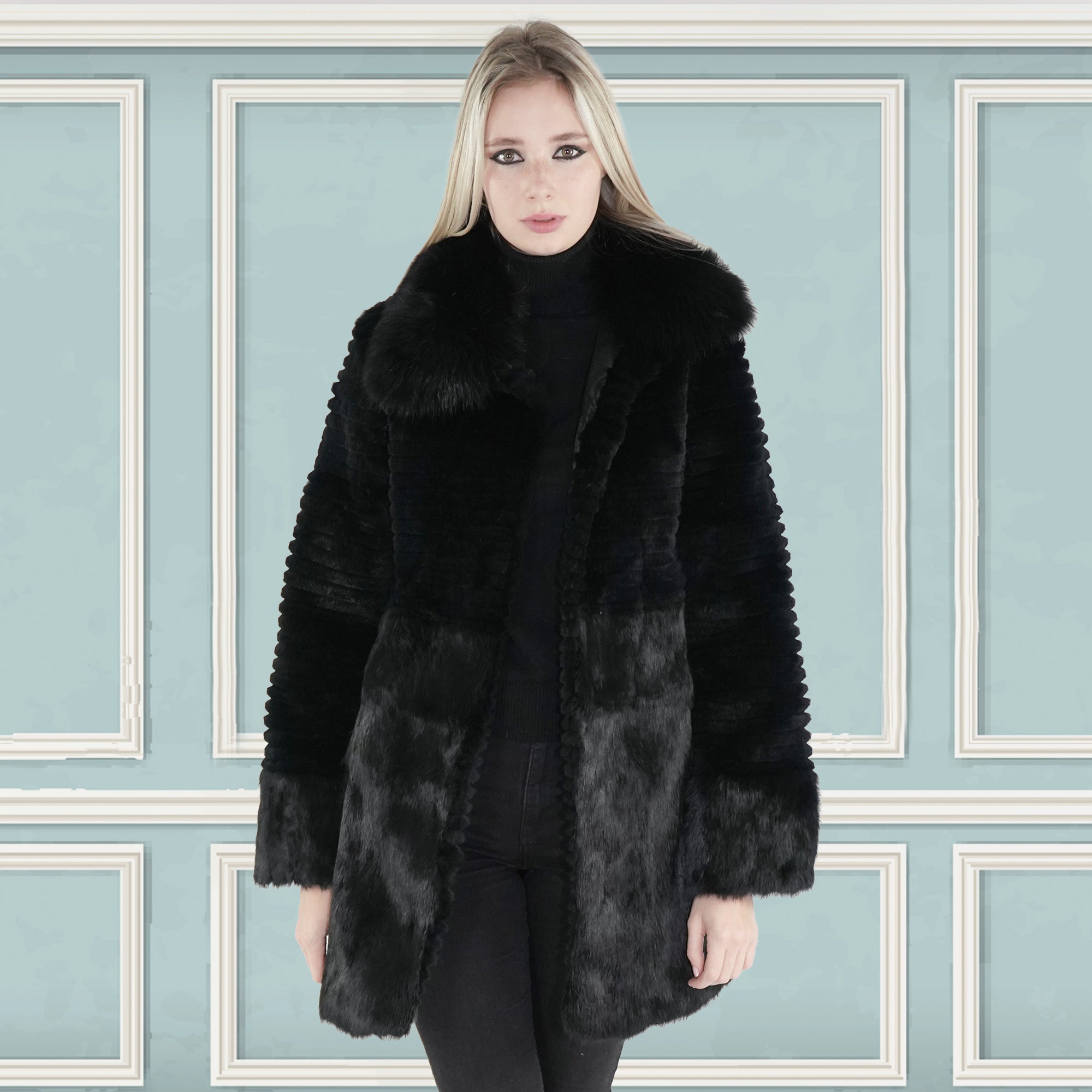 Buy Online Black Real Rabbit Fur Coat - Sherrill & Bros – Sherrill