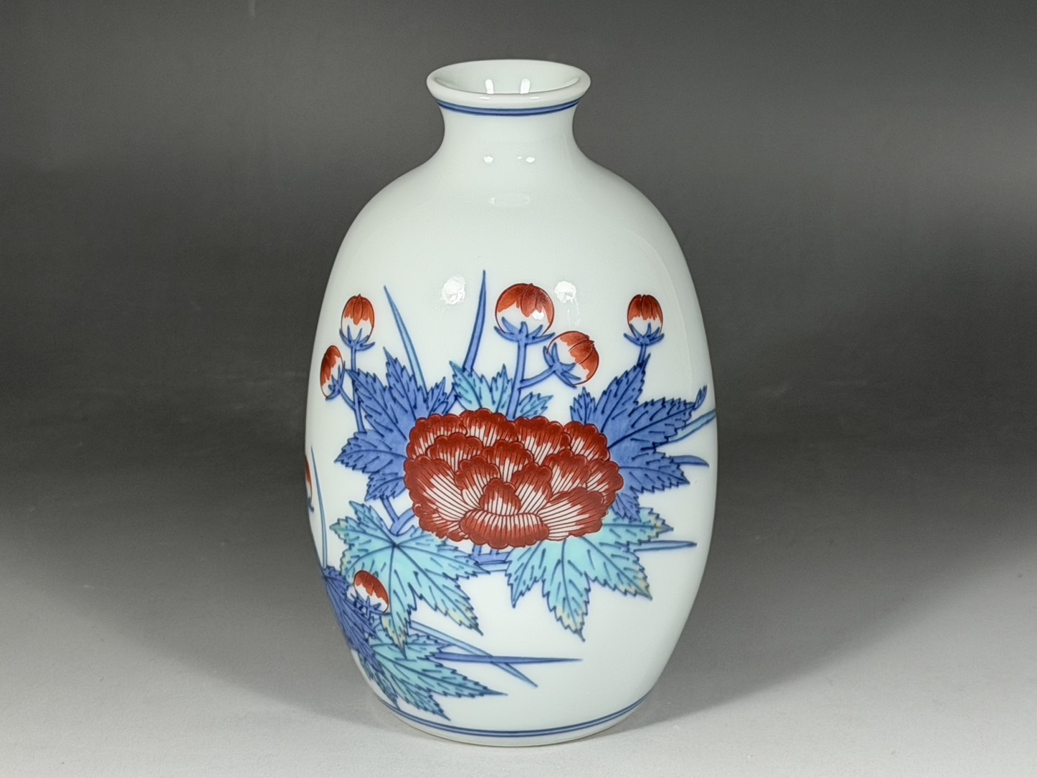 肥前名匠窯 瓶揃 風船子 【十三代 今泉今右衛門】錦芙蓉絵瓶 【十三代