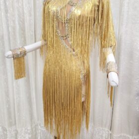 試着・レンタル・購入】社交ダンスドレス ゴールドフリンジ Mサイズ