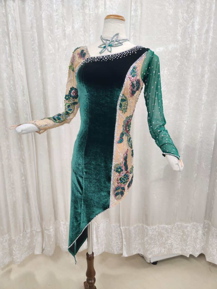 試着・レンタル・購入】社交ダンスドレス ダークグリーン Mサイズ