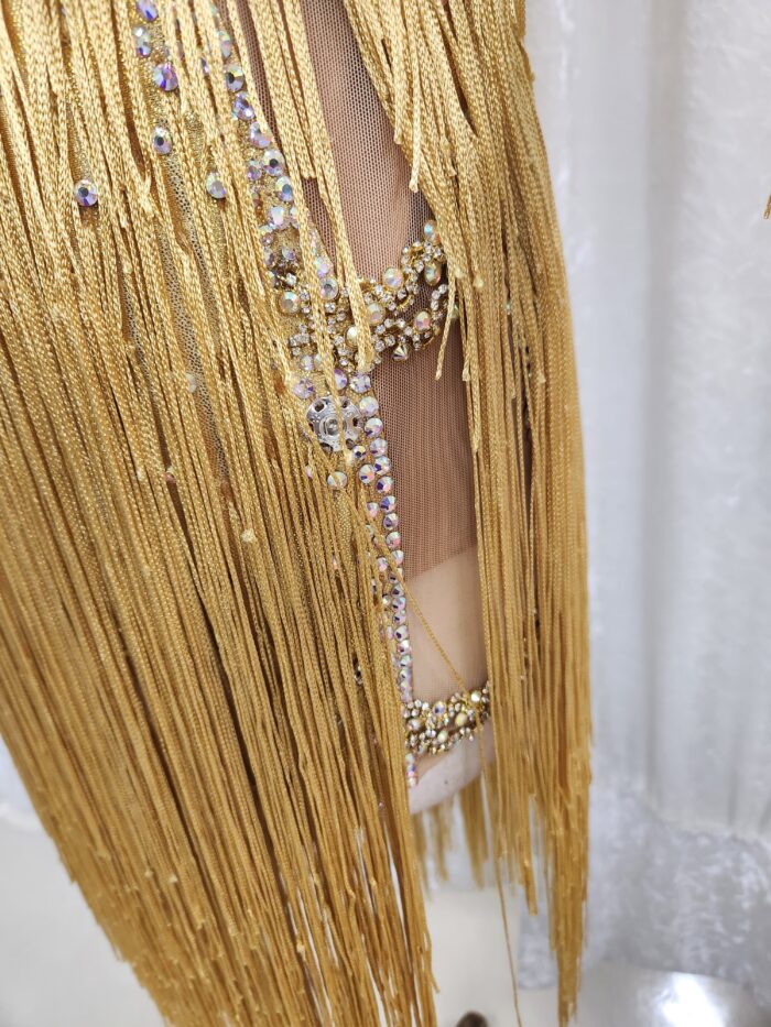 試着・レンタル・購入】社交ダンスドレス ゴールドフリンジ Mサイズ