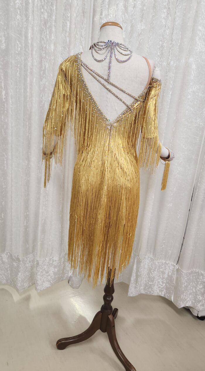 試着・レンタル・購入】社交ダンスドレス ゴールドフリンジ Mサイズ