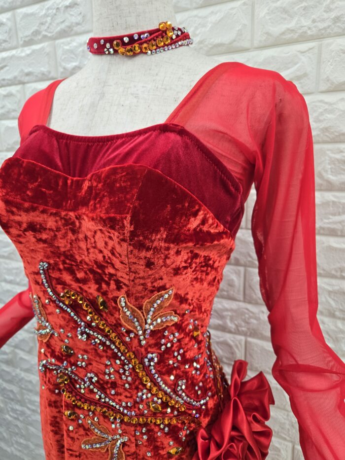 試着・レンタル・購入】社交ダンスドレス Lサイズ レッドラテンドレス