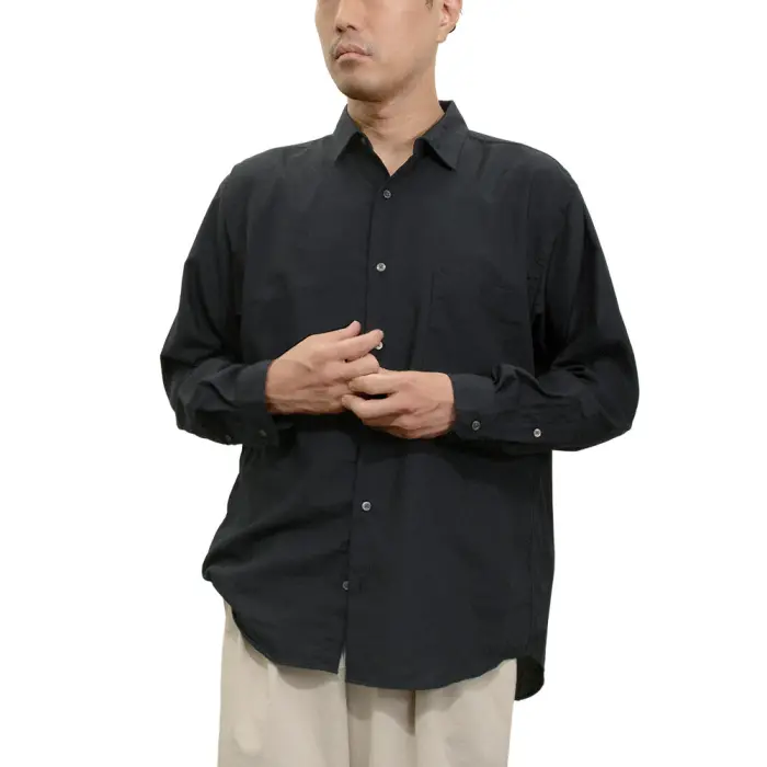 シャツ カジュアルシャツ グレー 無地 メンズ レーヨン とろみ