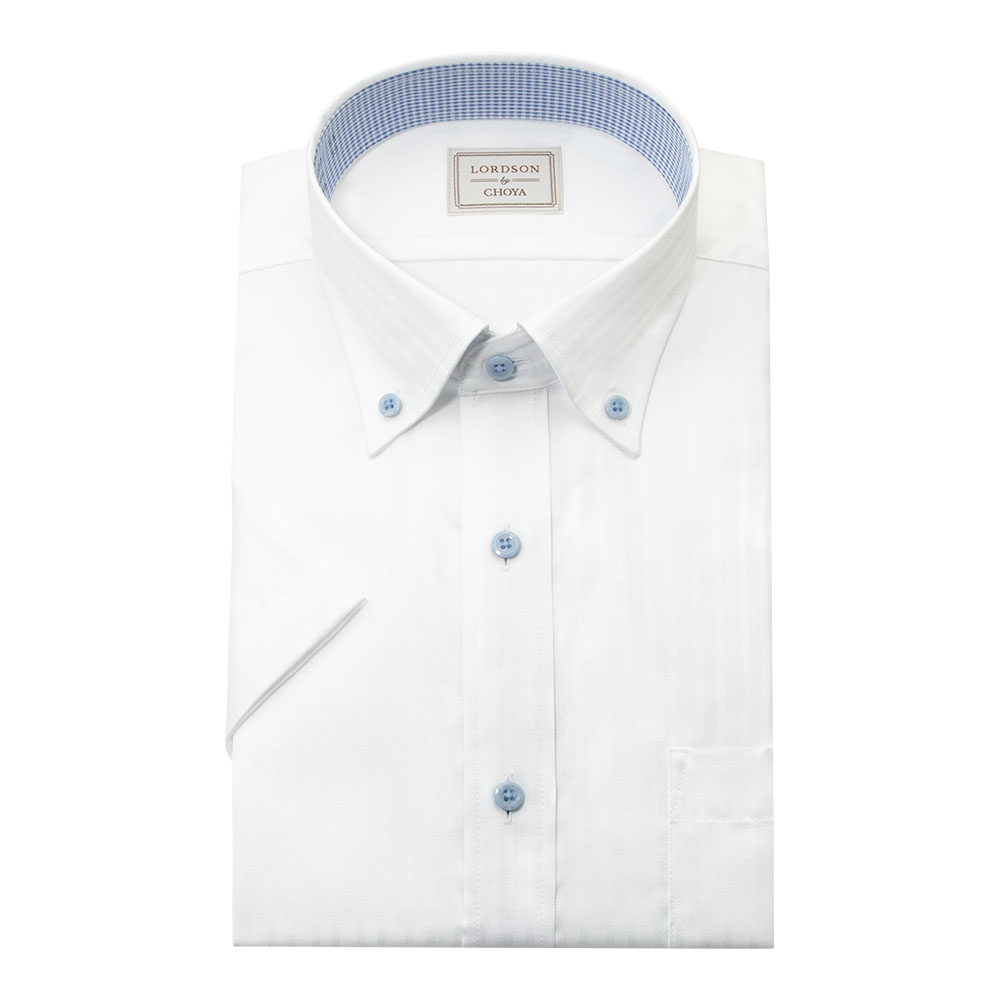 半袖ワイシャツ ストライプ ホワイト ドビー 吸水速乾 エアクロクール