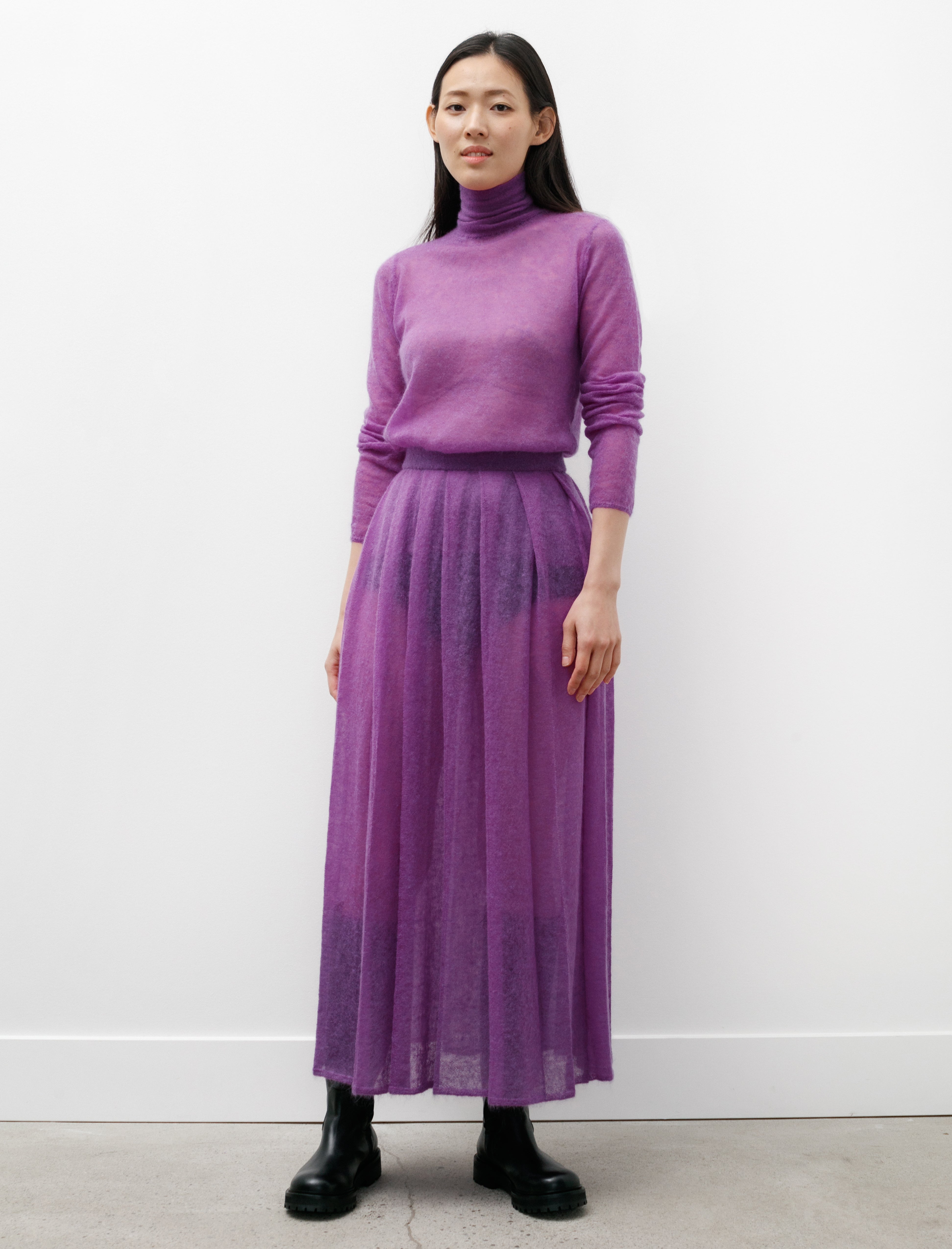 Auralee Kid Mohair Sheer Knit Pleated Skirt Purple – Neighbour