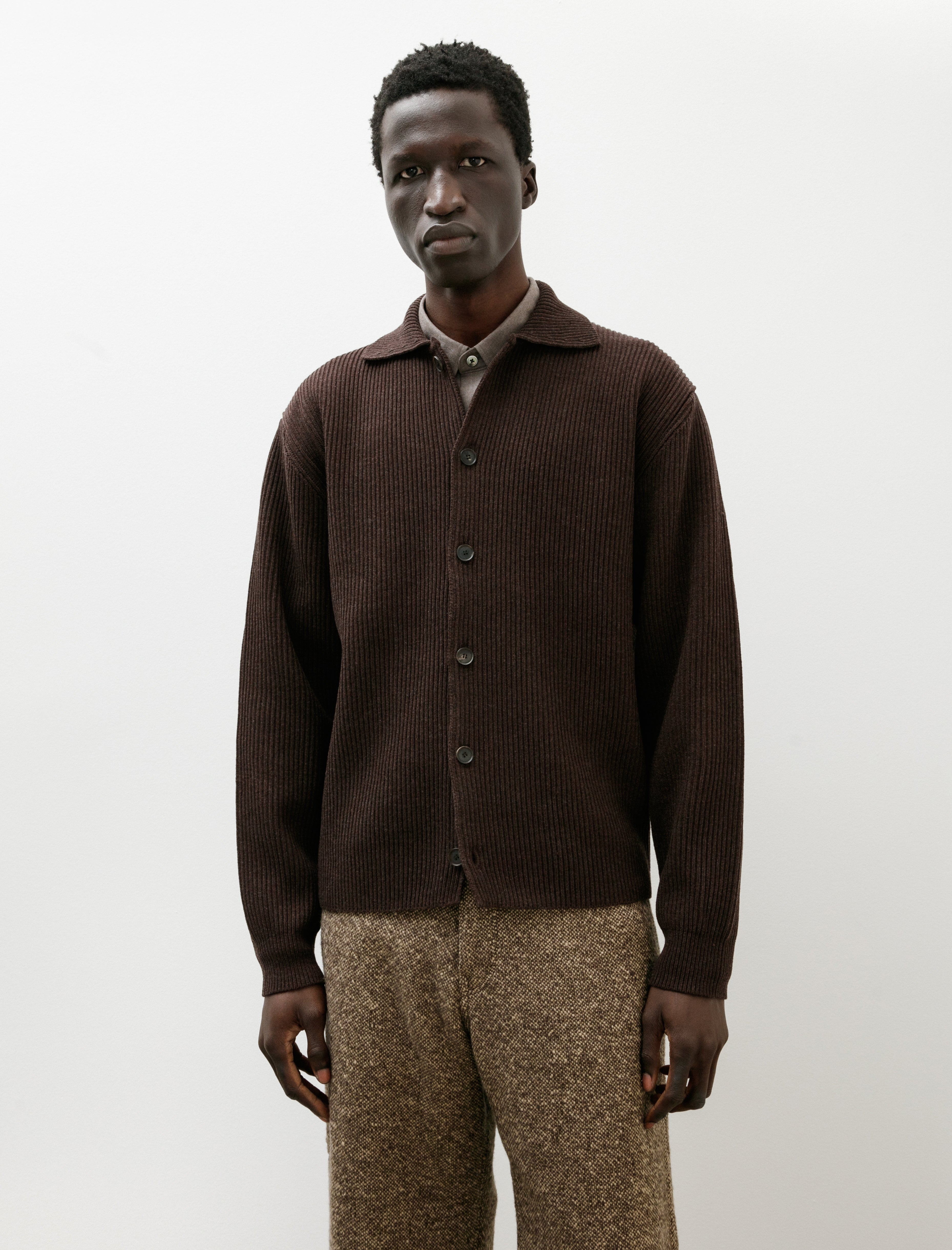 Auralee Super Fine Wool Rib Knit Shirt Cardigan Top Brown – Neighbour