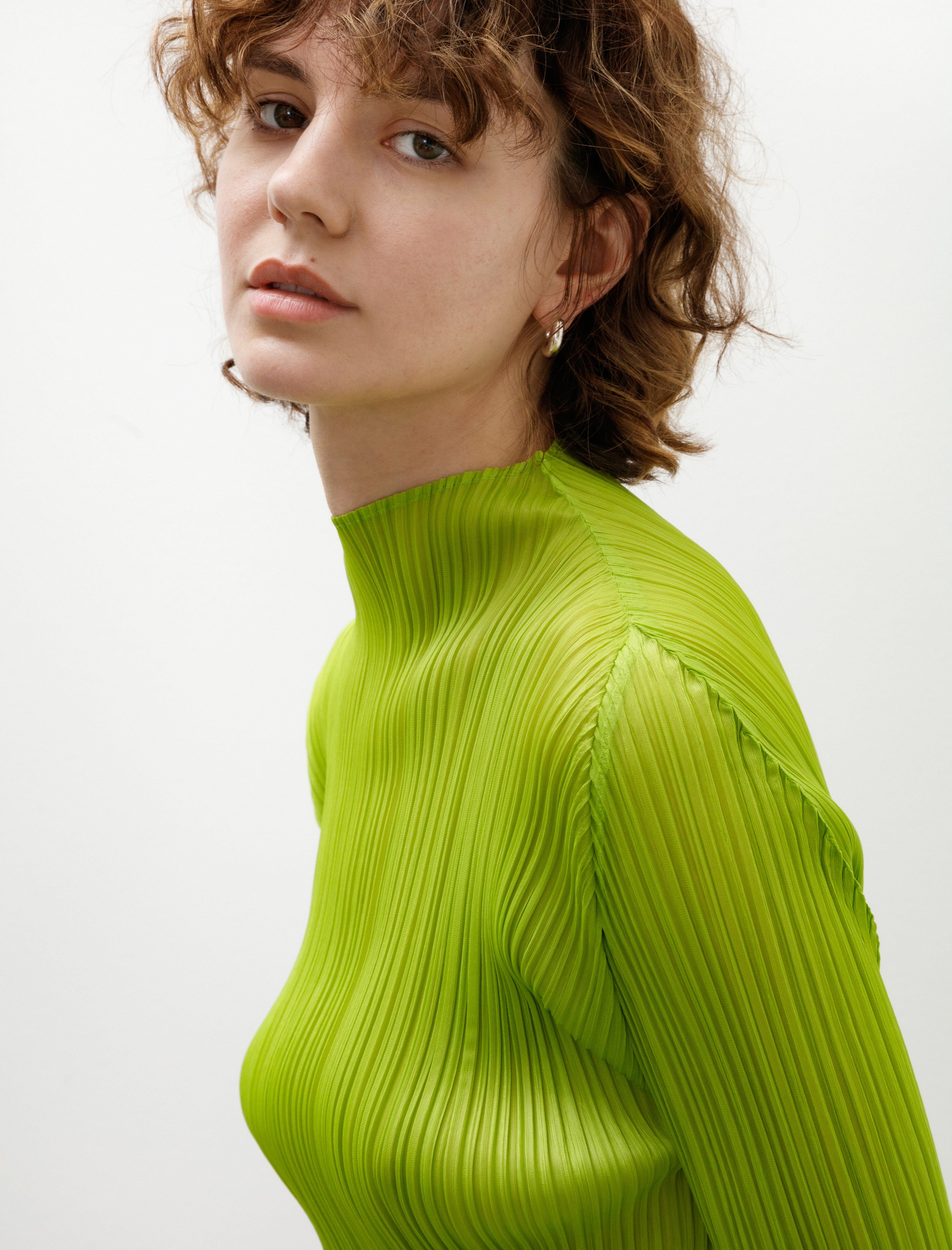 Pleats Please by Issey Miyake Lucid Pleats Mockneck Yellow Green