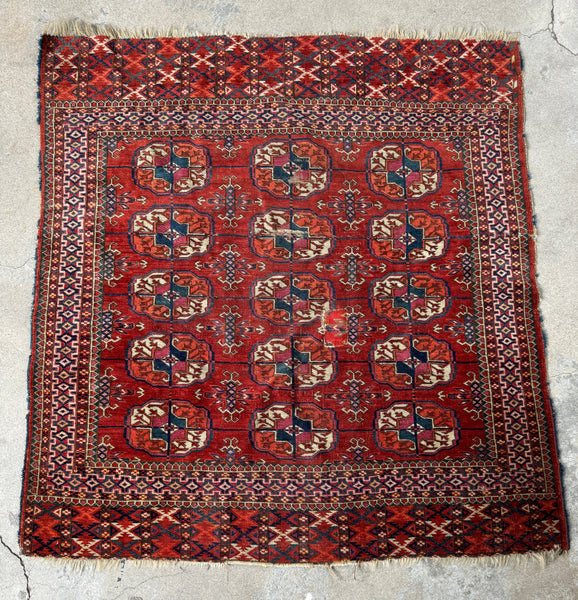 Small Turkoman Turkmen Rug / Small 3'5 x 3'6 Rug #3455 – Blue