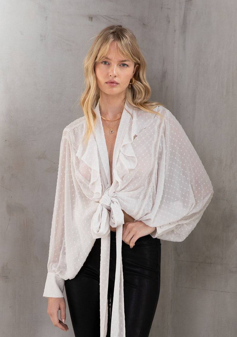 Boho Sheer Ruffled Tie-Front Blouse | LOVESTITCH