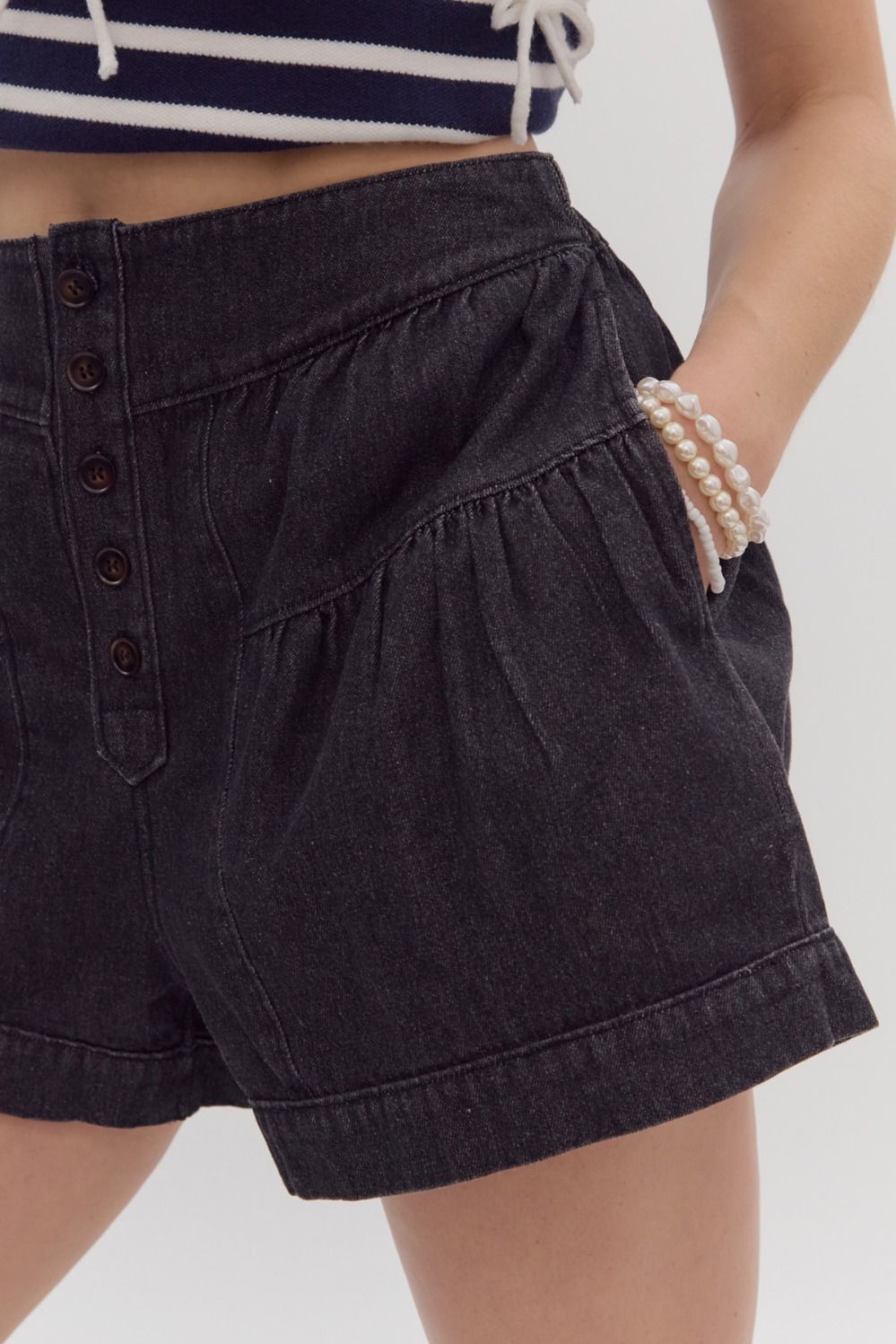 Belle Flared Black Denim Shorts – Purple Door Boutique