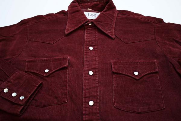 70s USA製 Leeリー コーデュロイ ウエスタンシャツ バーガンディ