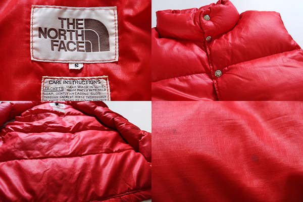 70s THE NORTH FACEノースフェイス 茶タグ ダウンベスト 赤 S