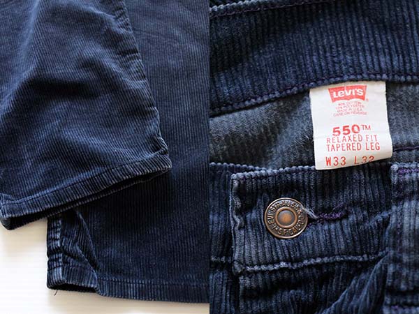 90s USA製 Levi'sリーバイス 550 太畝 コーデュロイパンツ 紺 w33 L32