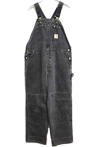 80s USA製 carharttカーハート ダック地 ダブルニー オーバーオール 黒