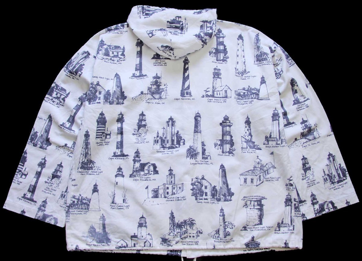 90s USA製 MICHIGAN RAGミシガンラグ 灯台 総柄 パーカー L/XL☆特大