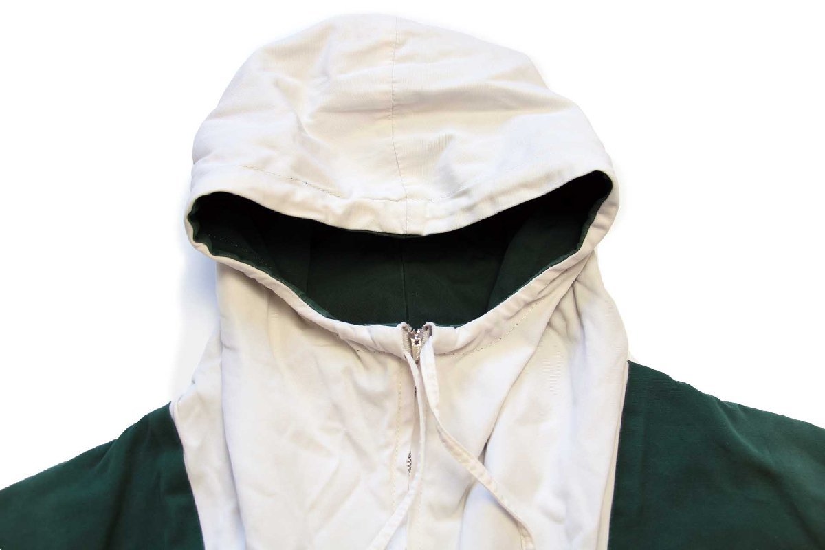 90s J.CREW ツートン 切り替え コットン アノラックパーカー 緑×白 M