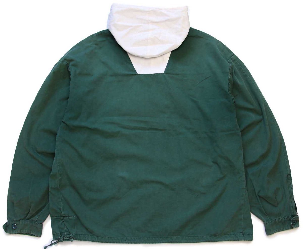 90s J.CREW ツートン 切り替え コットン アノラックパーカー 緑×白 M
