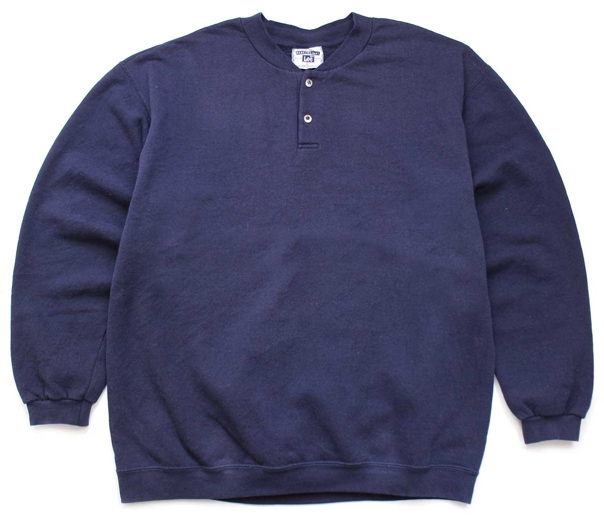 90s USA製 Leeリー 無地 ヘンリーネック スウェット ナス紺 L
