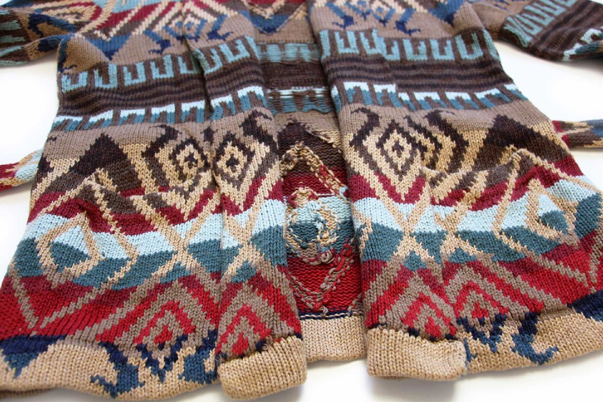 LAUREN ラルフローレン ネイティブ柄 ショールカラー コットン×リネン