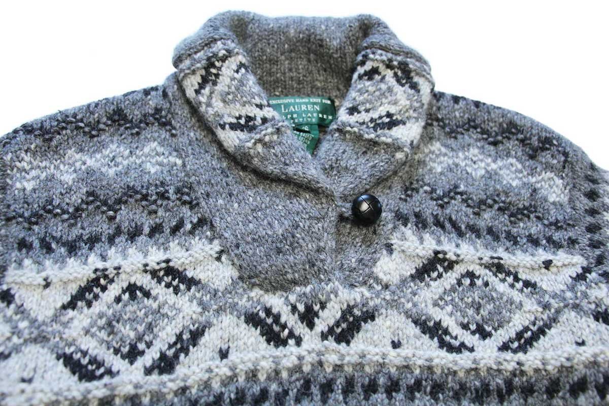 00s LAUREN ラルフローレン ショールカラー ノルディック柄 ウール