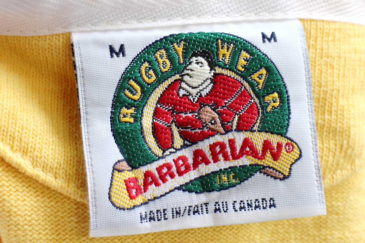 人気サイズ☆バーバリアン 太ボーダー 刺繍 米企業ロゴ ラガーシャツ