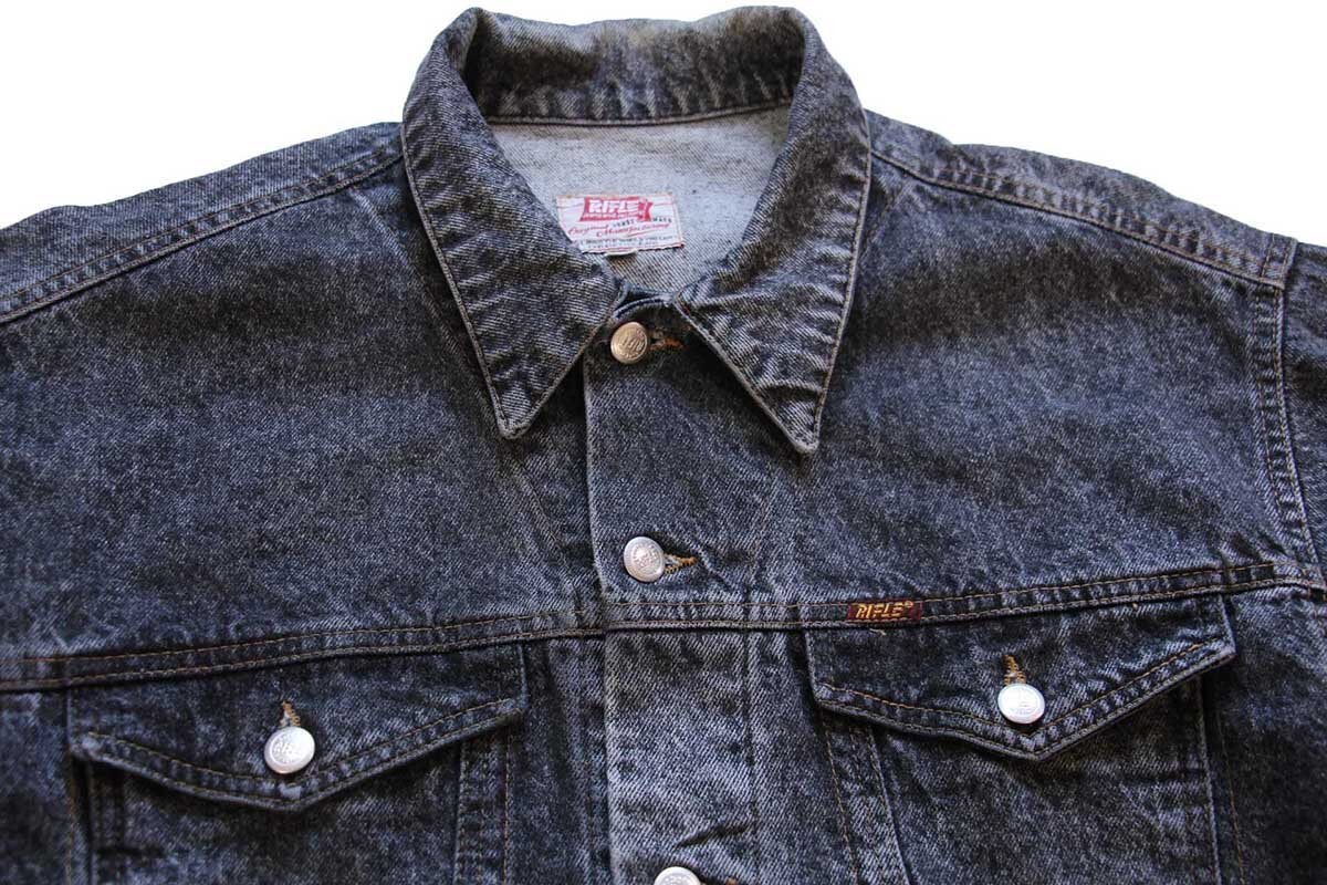 90s イタリア製 RIFLE 先染め ブラック デニムジャケット 4ポケット