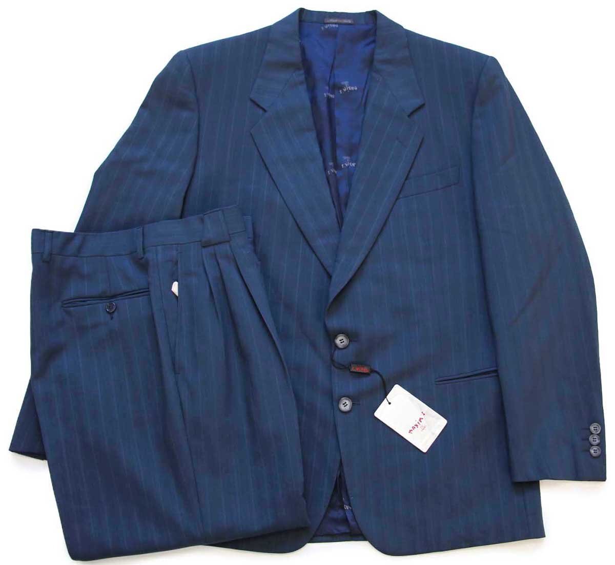 デッドストック☆80s イタリア製 MAXIM'S 織り柄 ストライプ 2つボタン