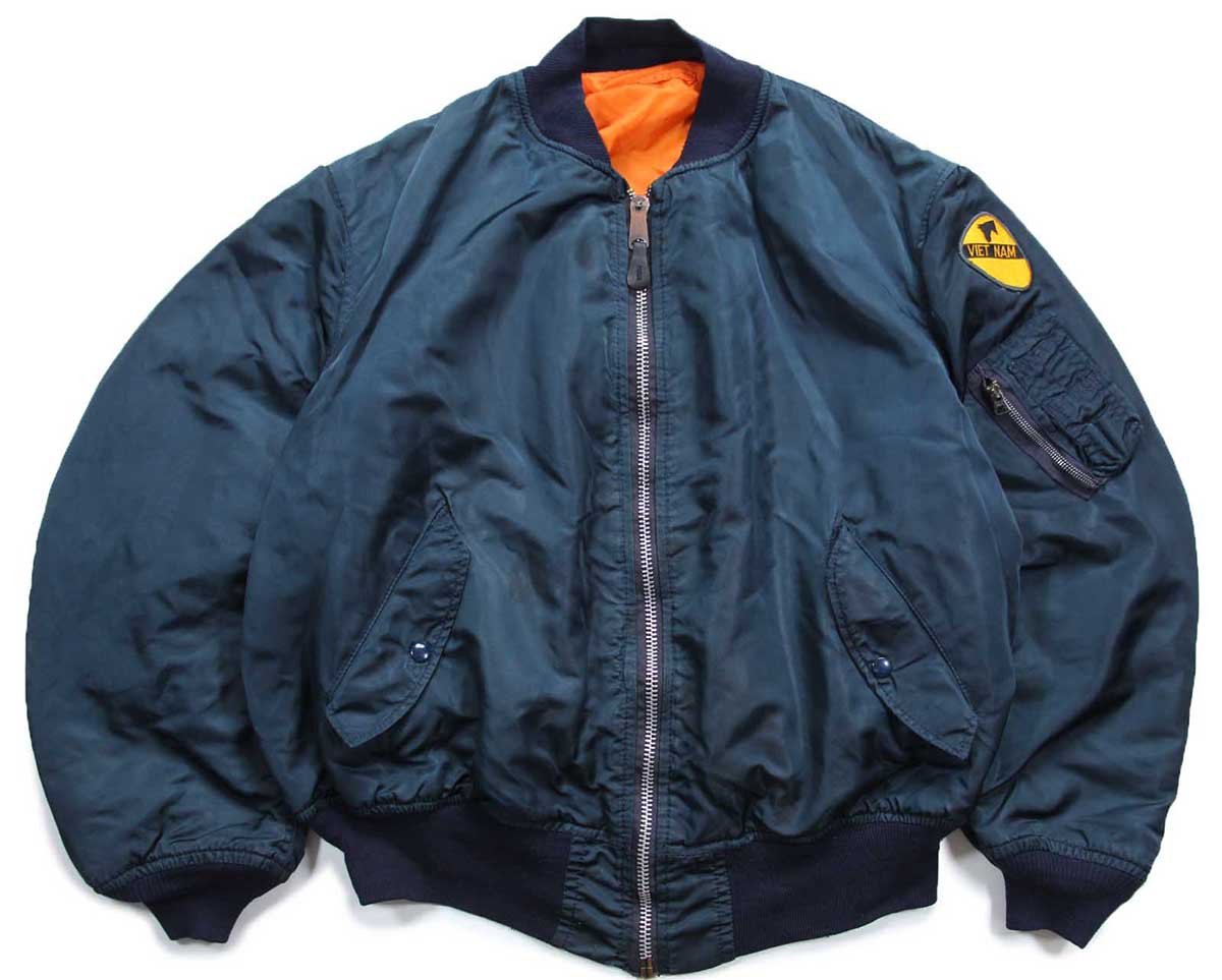 90s USA製 ALPHAアルファ パッチ付き MA-1 フライトジャケット 紺 XXL