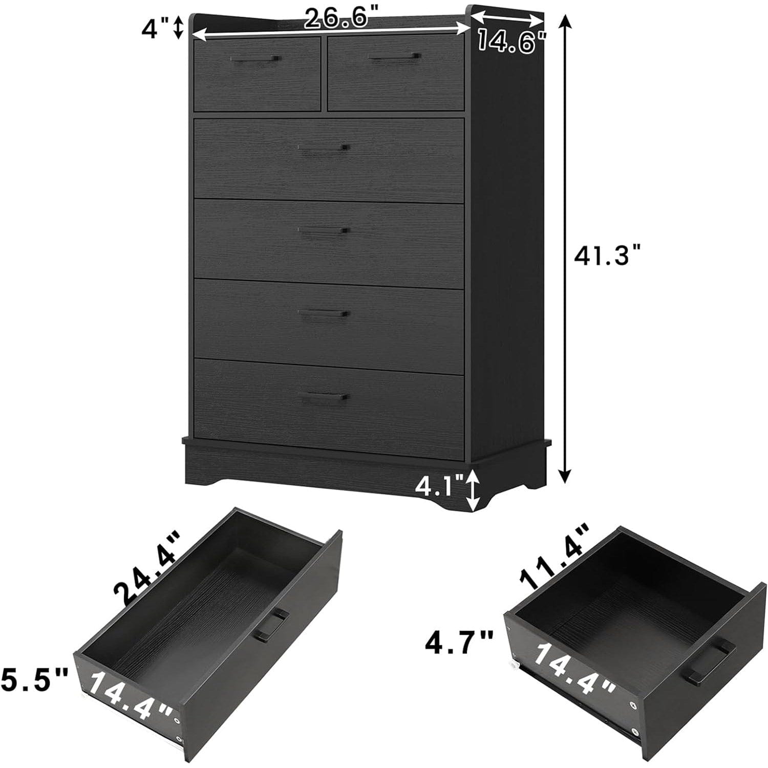 Sikaic 6 Storage Drawers Dresser Black