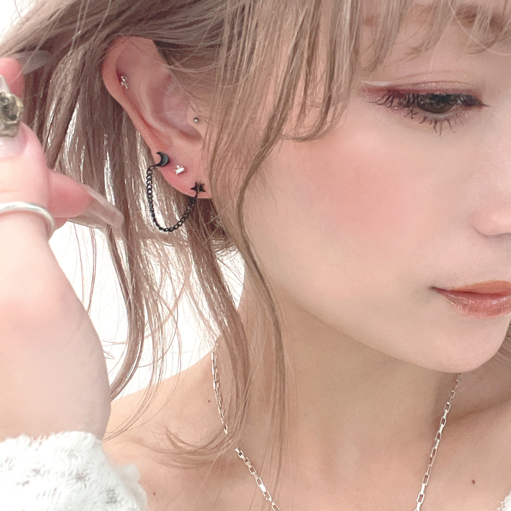 16G ］遊び心ある可愛さ☆ 2ホール チェーン メタル スター MOON 月