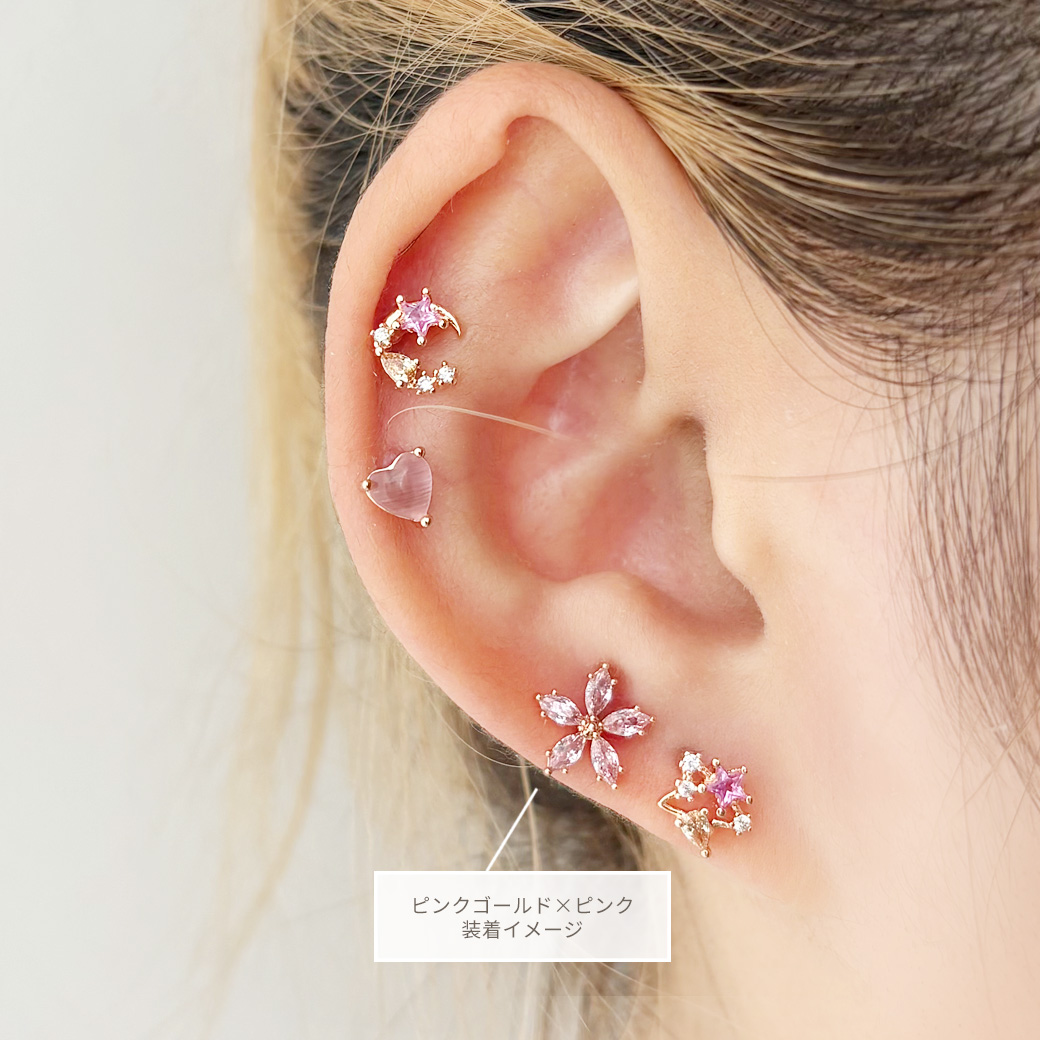 14G 16G ］繊細で上品にきらめくキュービック フラワー モチーフ