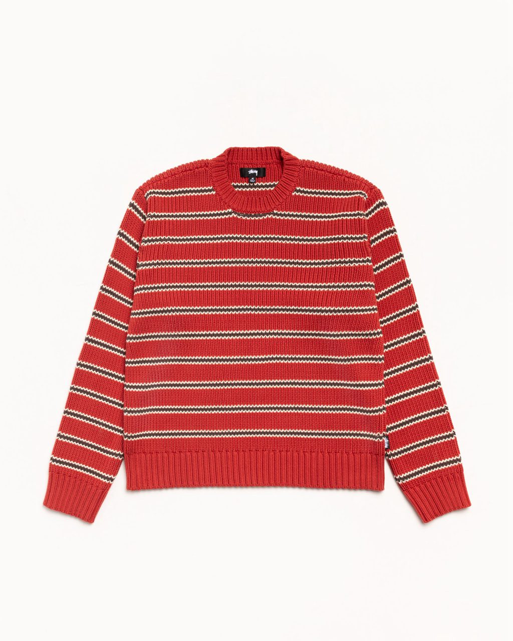 Stussy Chunky Cotton Stripe Sweater Red SEMY95031 Terbaik - Stüssy